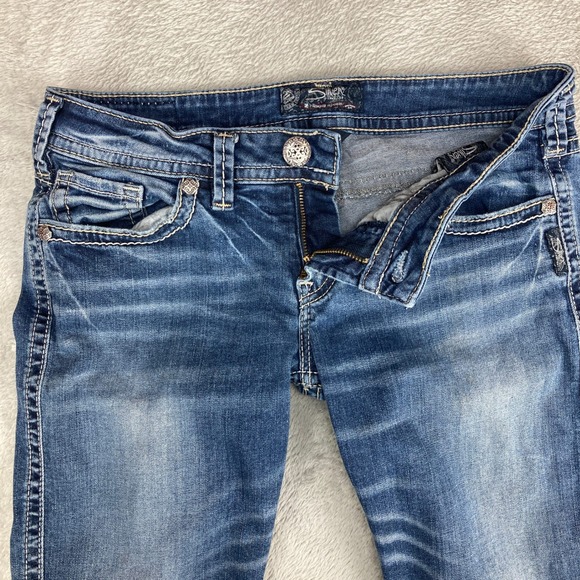 Silver Jeans Co‎ Aiko Capri Jeans Women's W28 Blue Denim Embellished Pockets - Picture 8 of 16